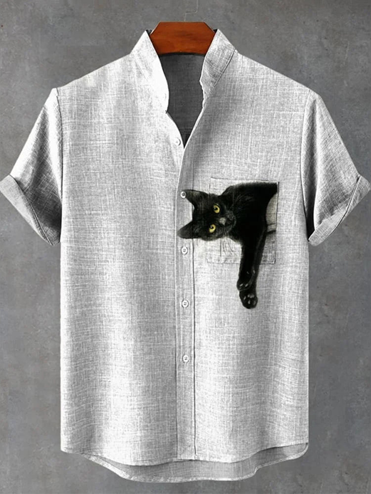 Taschenkatze Kunstdruck Freizeit Baumwollhemd