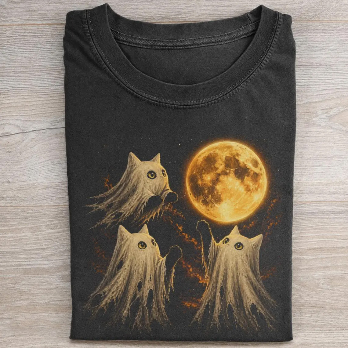 Abstract Creative Ghost Cat Halloween Art Casual T-shirt