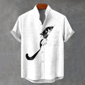 Herren-T-Shirt mit schwarzer Katze und Versteck-Print, Kurzarm