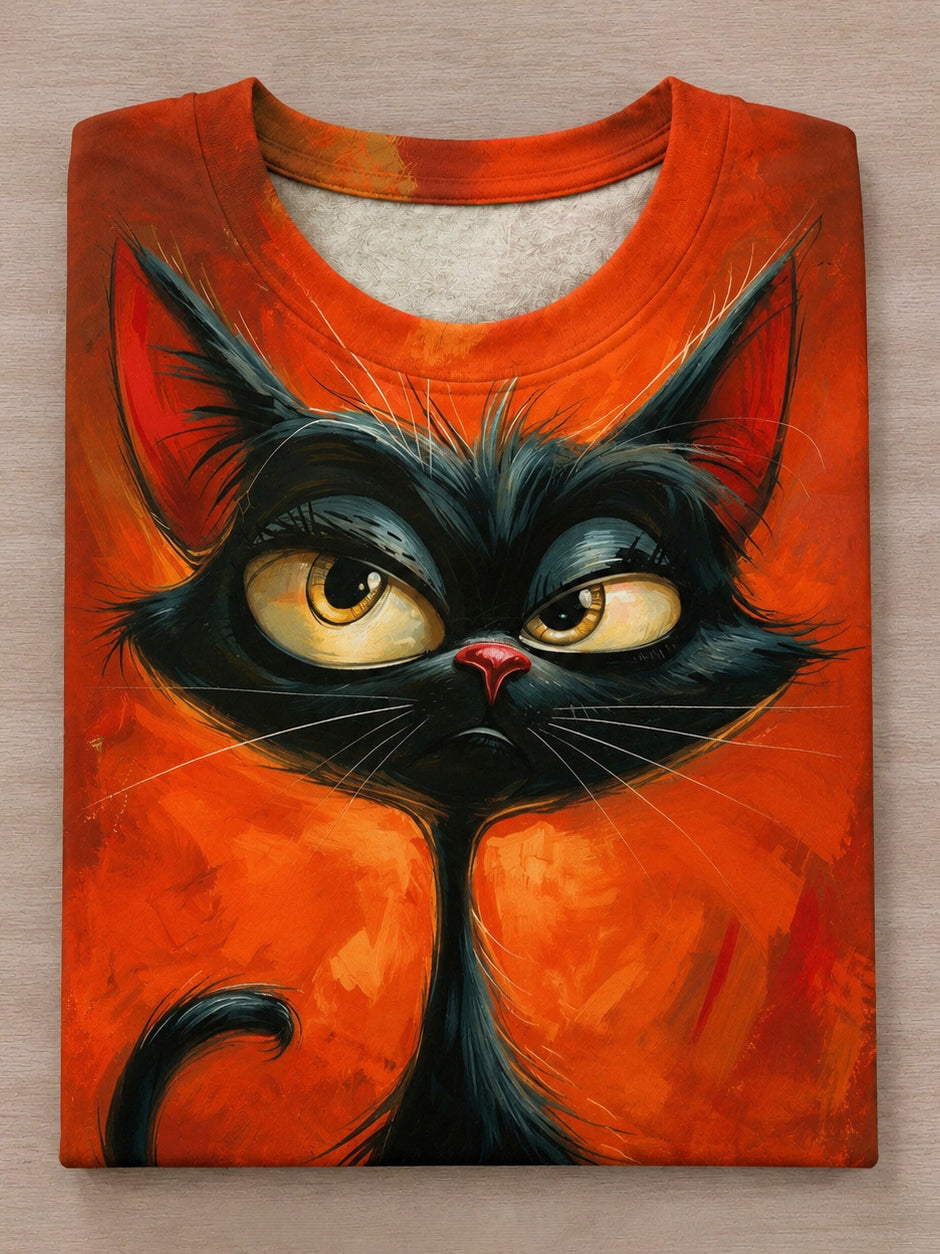 Proud Black Cat Print T-shirt
