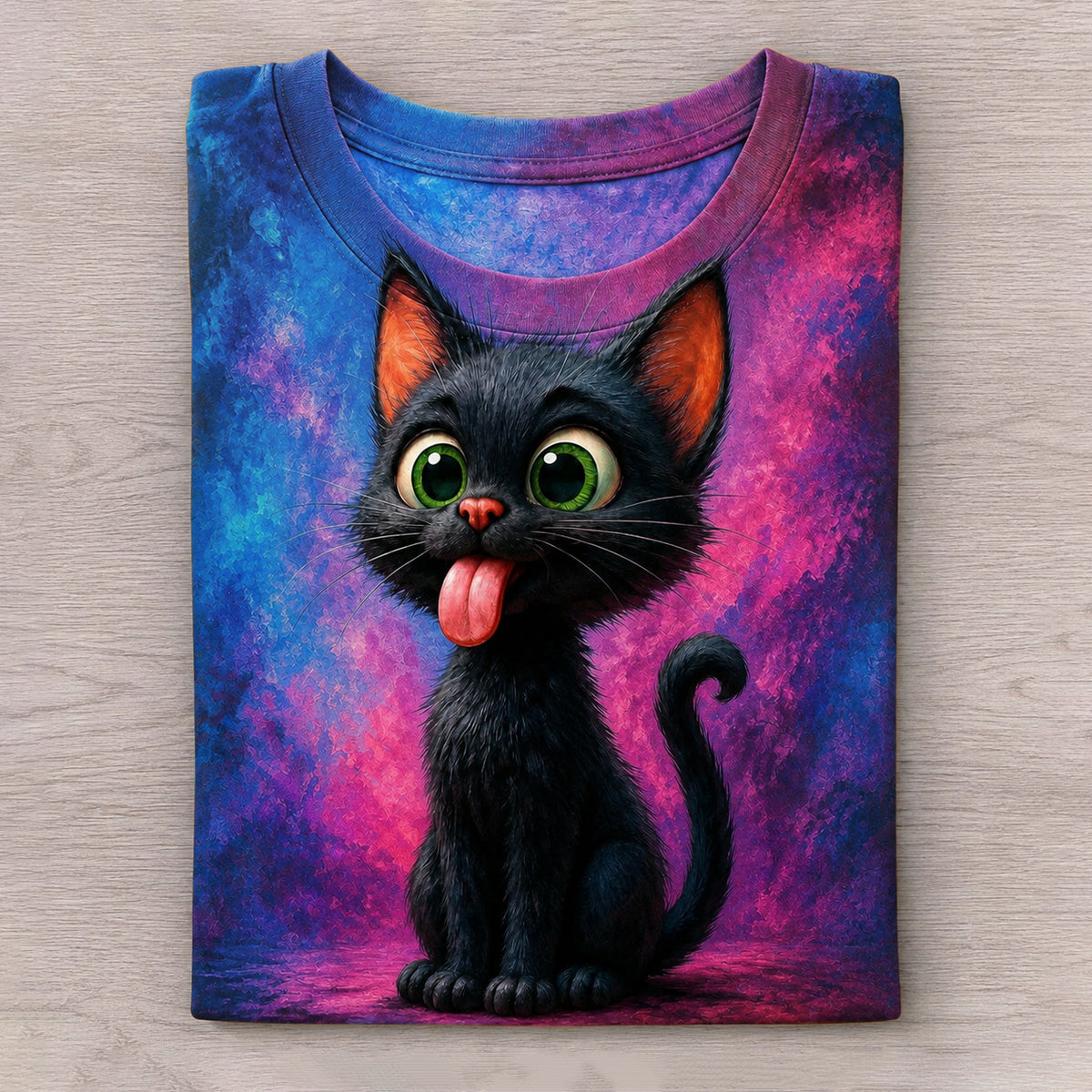 Cute Black Cat Sticking Out Tongue Pattern Print T-shirt