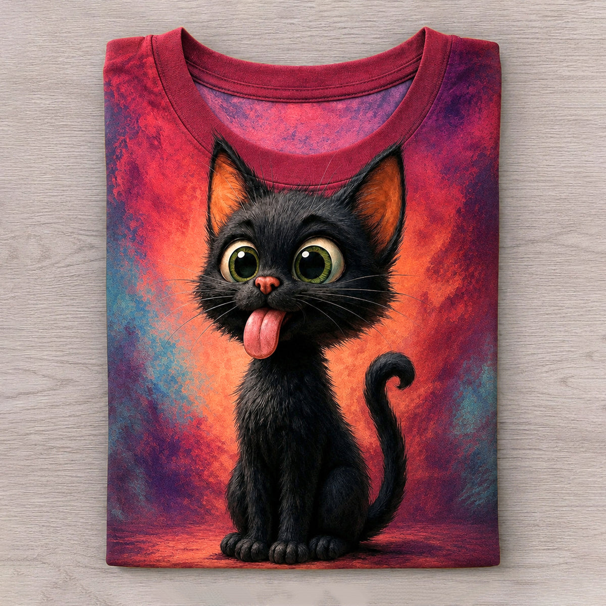 Cute Black Cat Sticking Out Tongue Pattern Print T-shirt