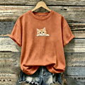 Damen T-Shirt mit süßem Katzenmuster, lässig