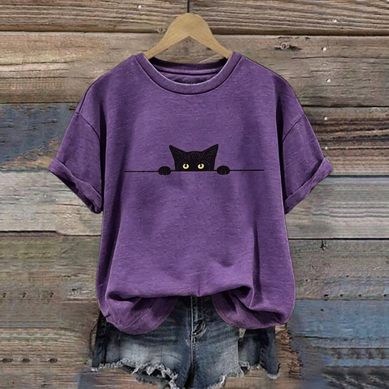Abstract Creative Black Cat Graphic Casual T-shirt
