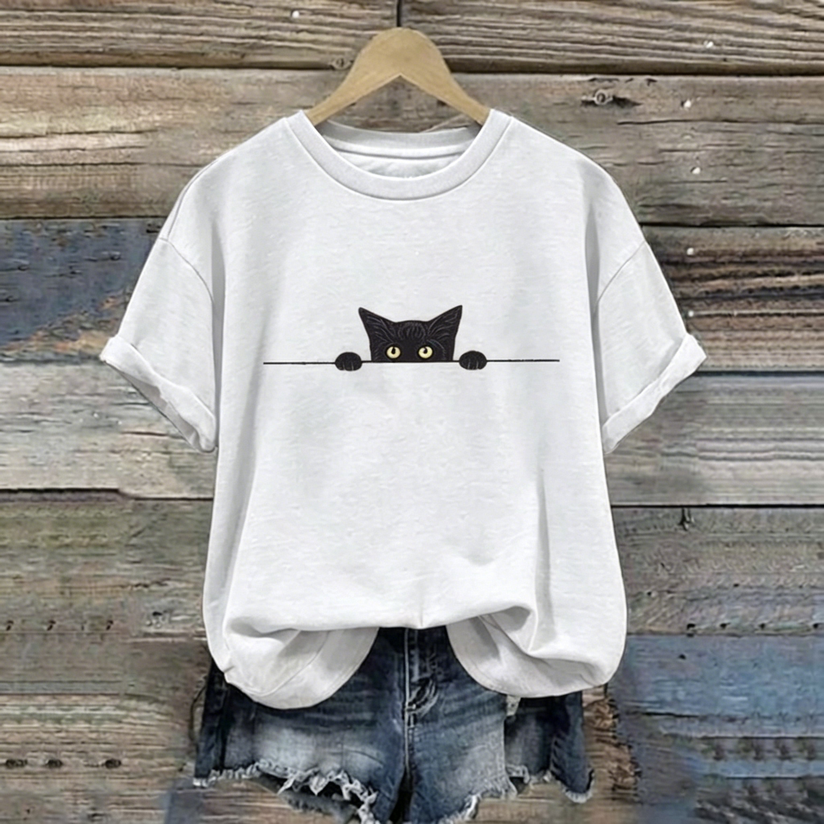 Abstract Creative Black Cat Graphic Casual T-shirt