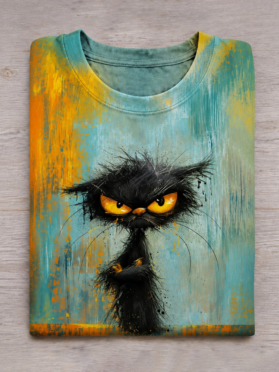 Fun And Angry Cat Print T-shirt
