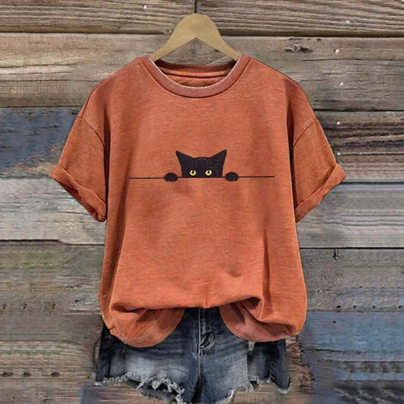 Abstract Creative Black Cat Graphic Casual T-shirt