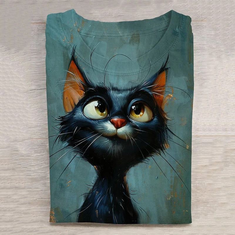 Cute Black Cat Graphic T-shirt