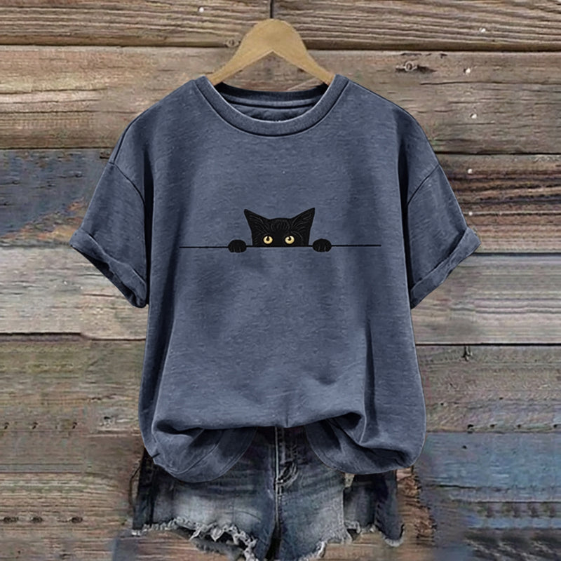 Abstract Creative Black Cat Graphic Casual T-shirt