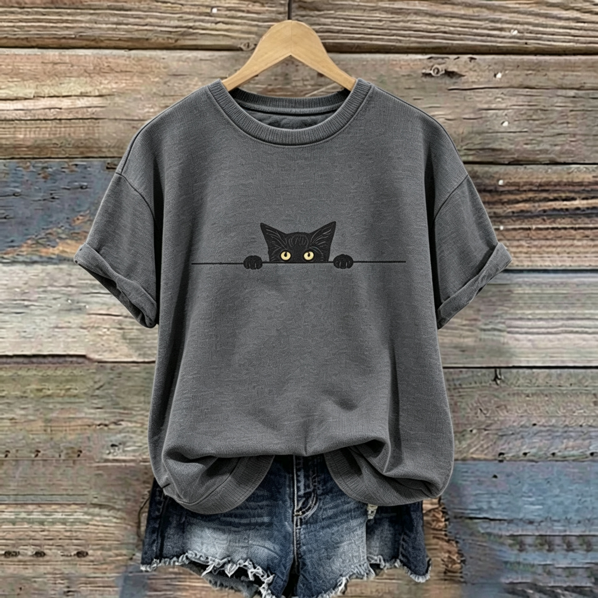 Abstract Creative Black Cat Graphic Casual T-shirt