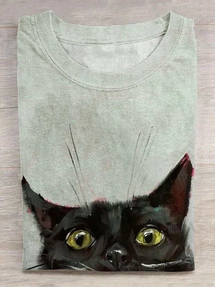 Cute Black Cat Print Pattern T-shirt