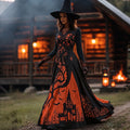 Women's Halloween Gradient Treehouse Design  V-neck Maxi Dress