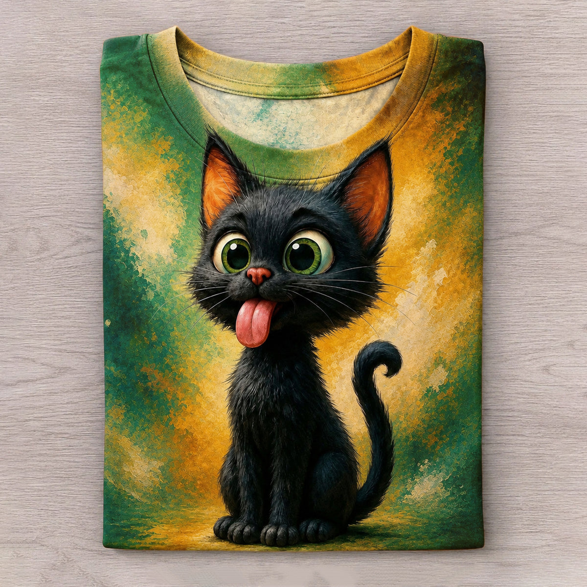 Cute Black Cat Sticking Out Tongue Pattern Print T-shirt