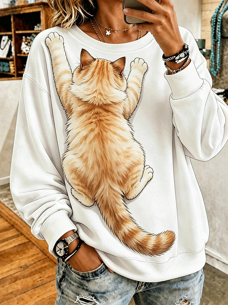Women’s Cute Garfield 3d Hugging Fluffy Orange Cat Hug Print Crewneck Sweatshirt