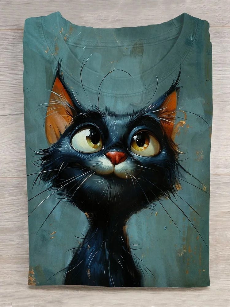Cute Black Cat Graphic T-shirt