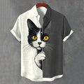 Herren The Peeping Cat Colorblock Art Freizeit-Kurzarmhemden