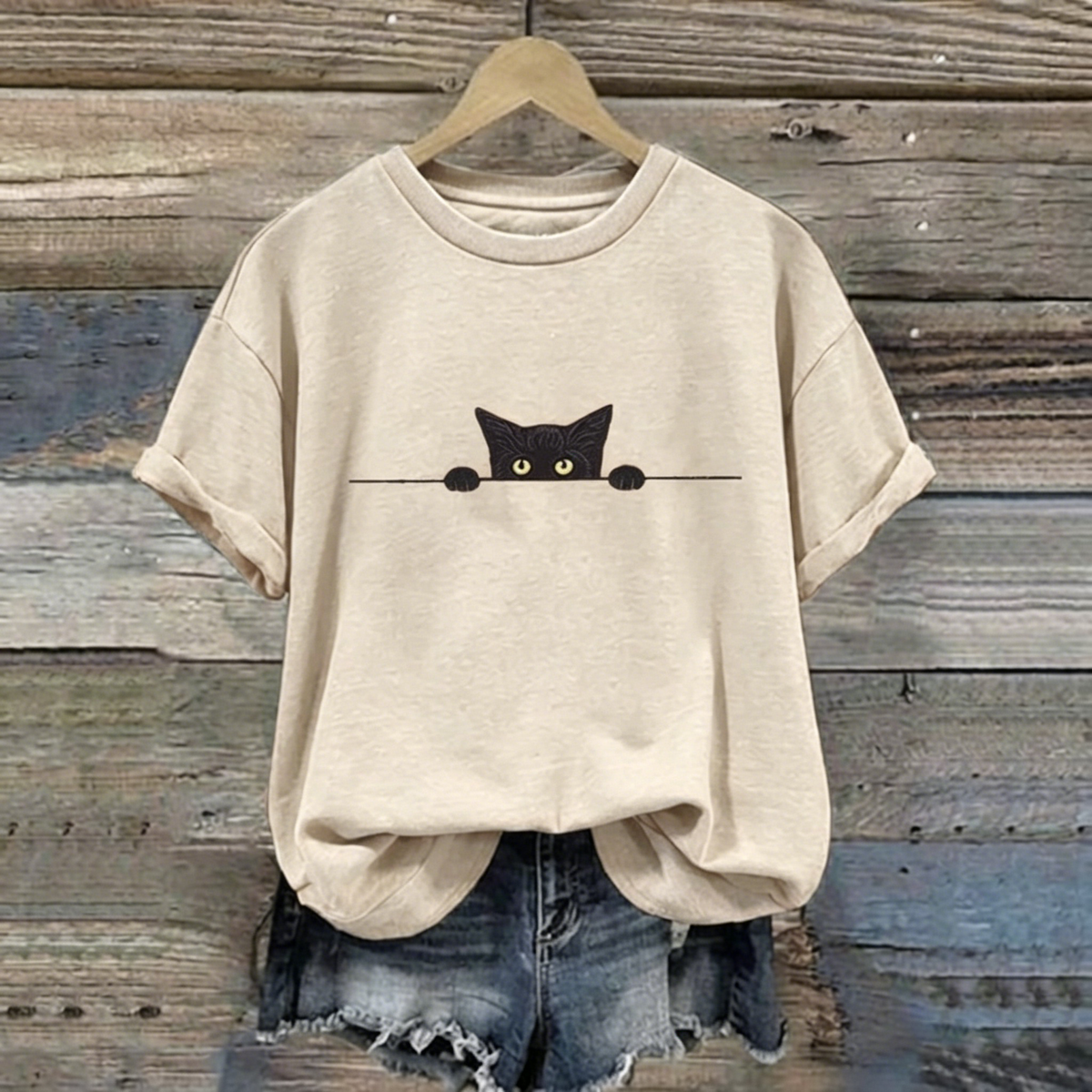 Abstract Creative Black Cat Graphic Casual T-shirt