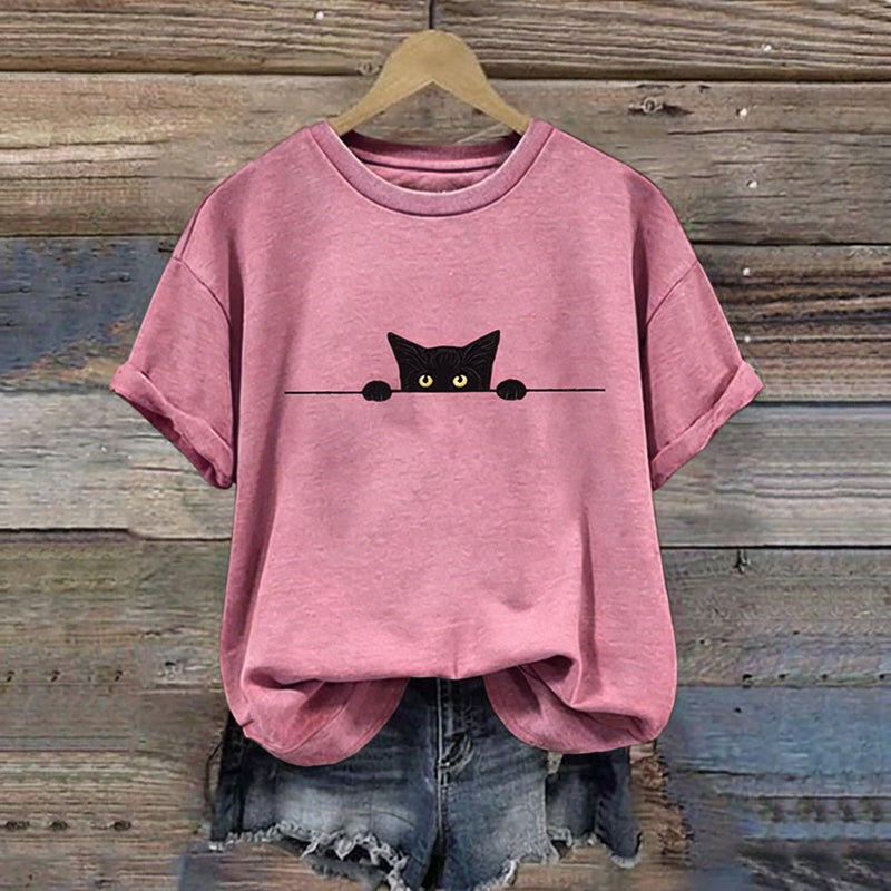 Abstract Creative Black Cat Graphic Casual T-shirt