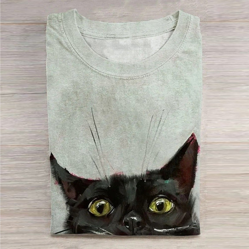 Cute Black Cat Print Pattern T-shirt