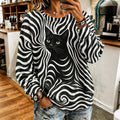 Women's Retro Halloween Black Cat Striped Sweatshirt