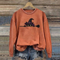 Women's Funny Magic Wizard Black Cat Pattern Casual Halloween Sweatshirt