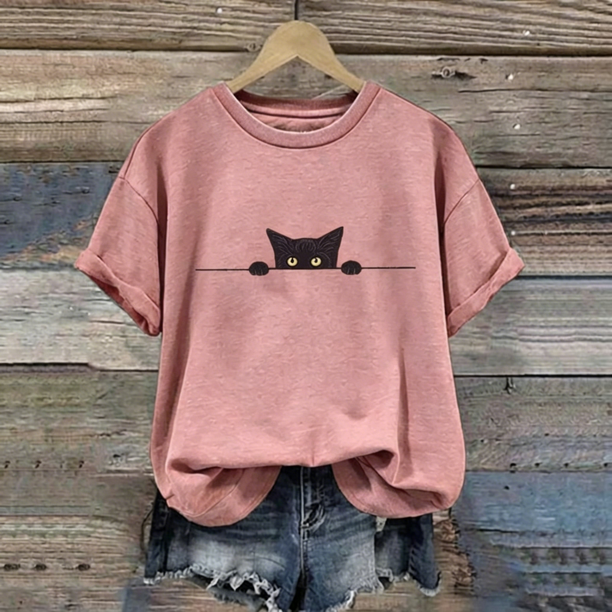 Abstract Creative Black Cat Graphic Casual T-shirt