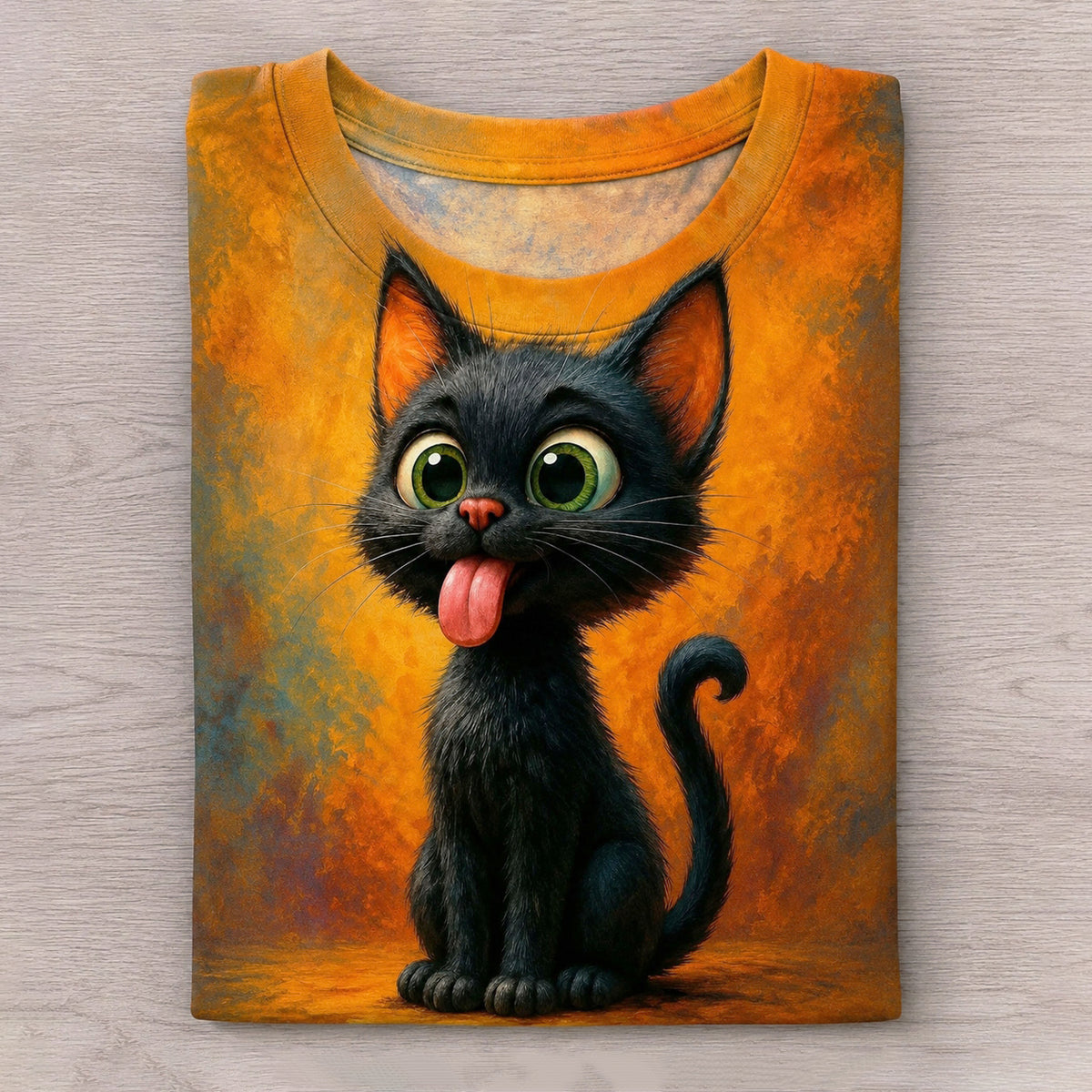 Cute Black Cat Sticking Out Tongue Pattern Print T-shirt