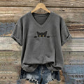 Abstract Creative Black Cat Graphic Casual V Neck T-shirt
