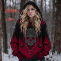 Women's Vintage Viking Tribal Celtic Skull Gradient Art Chunky Knit Hooded Sweater