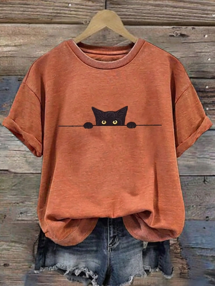 Abstract Creative Black Cat Graphic Casual T-shirt