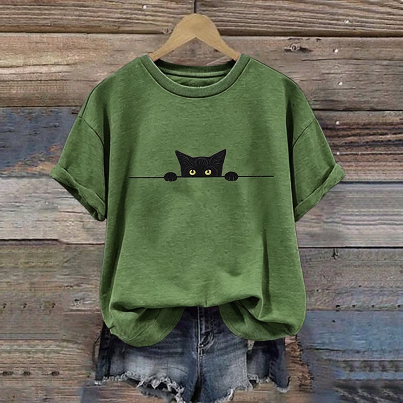 Abstract Creative Black Cat Graphic Casual T-shirt