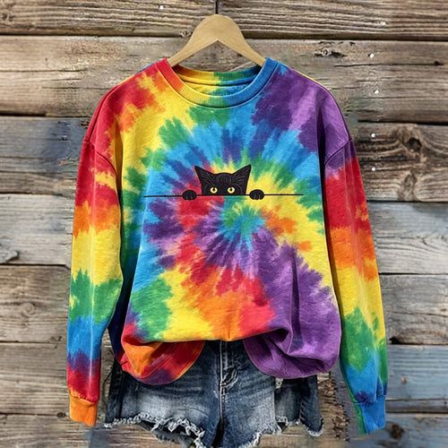 Abstract Creative Black Cat In Hippie Fest Graphic Casual Sweatshirt