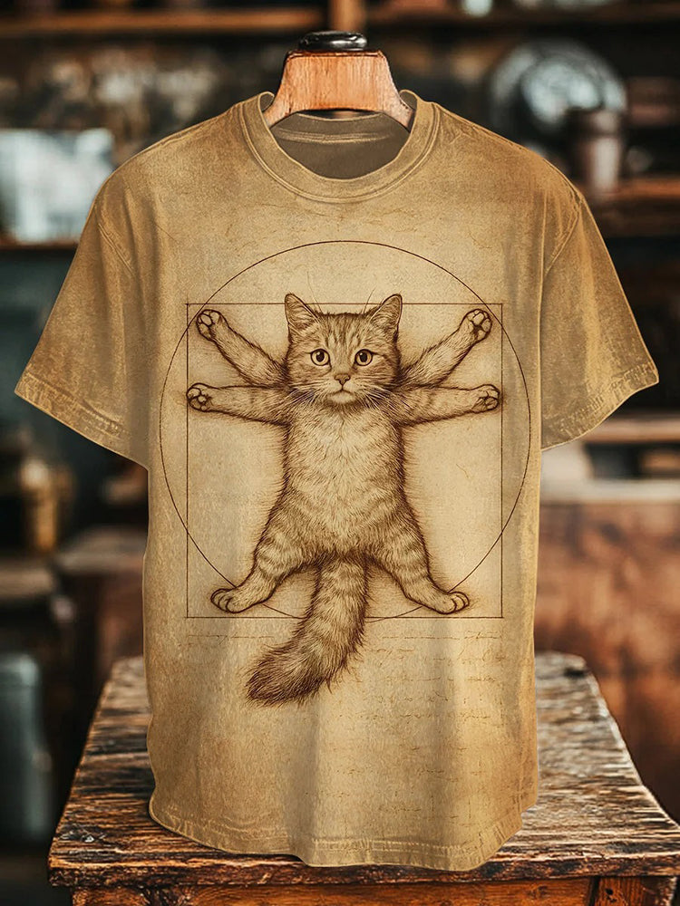 Herren T-Shirt mit Kunstdruck „Goldener Schnitt Katze“