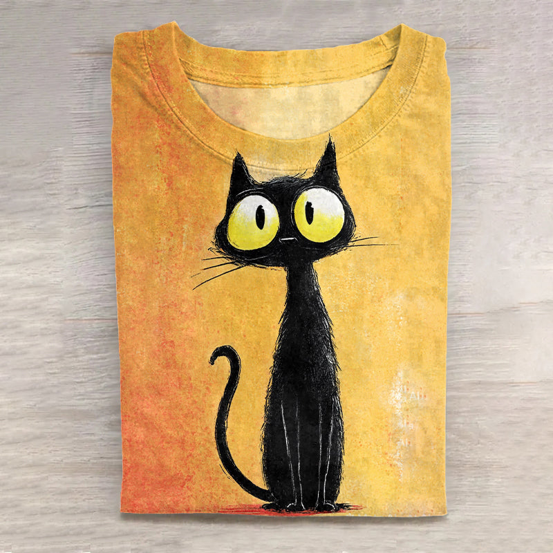 Fun Black Cat Pop Print Pattern T-shirt