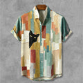 Herren Vintage Peeking Black Cat Kontrast Ölgemälde Kunst Freizeithemden