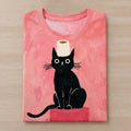 Fun Squat Toilet Black Cat Print T-shirt